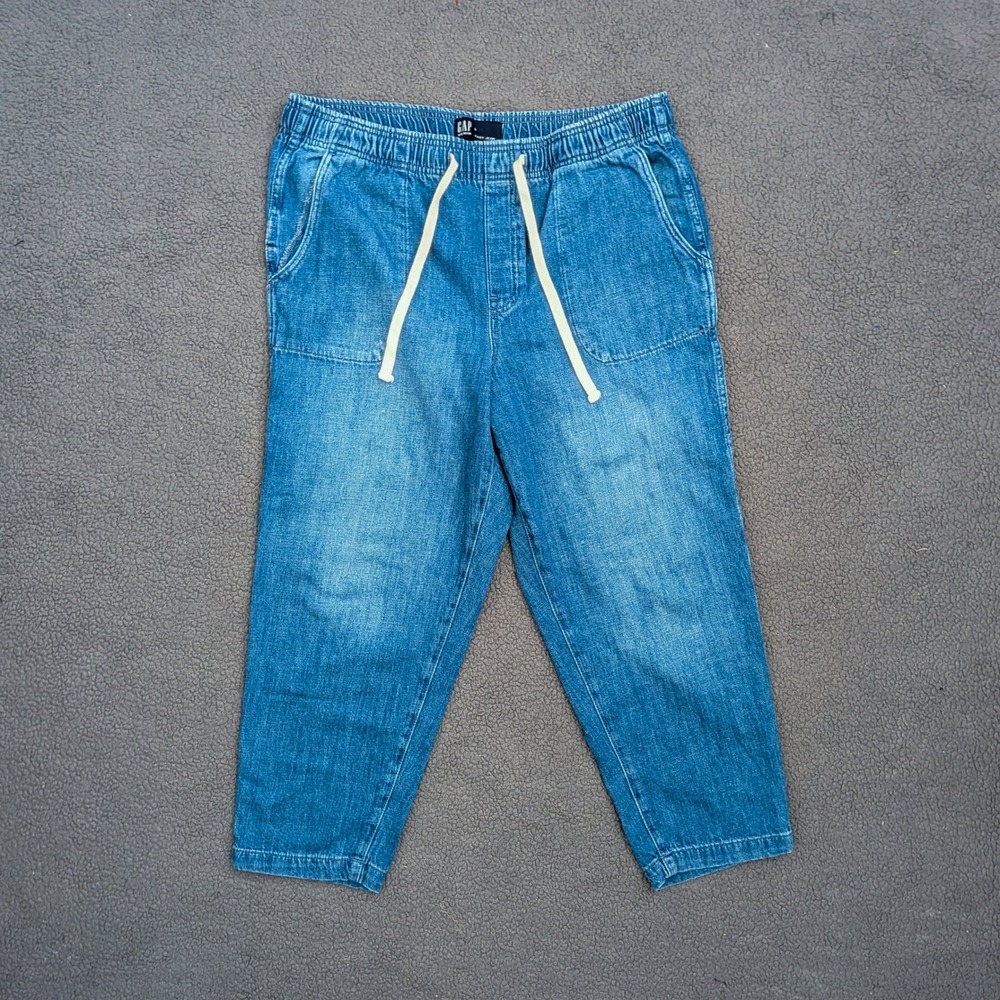 Gap Denim Easy Jean Mens Large Blue Medium Wash Elastic Waist Drawstring Pants